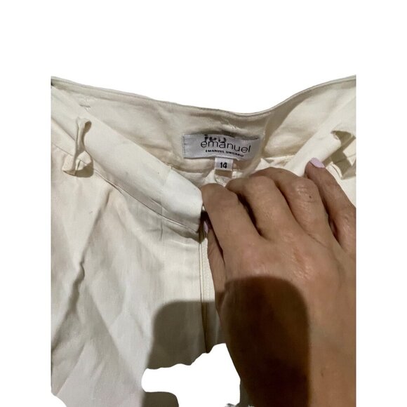 Emanuel Women's Regular Fit Straight Leg Trouser Linen Pants White Size 14 - Picture 5 of 5